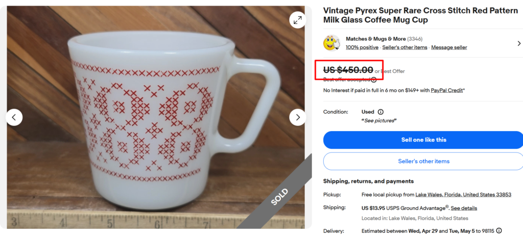 Pyrex Stitch Red Milk Glass Coffee Mug