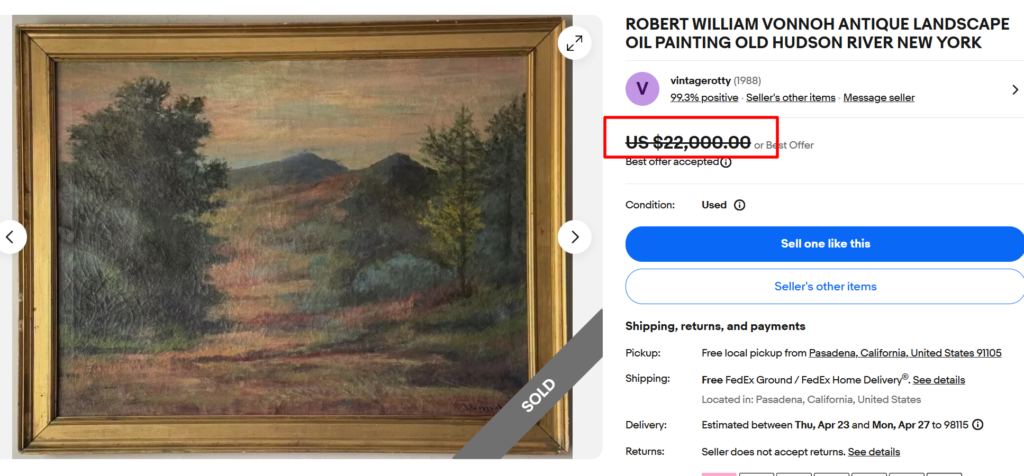 Robert William Vonnoh Hudson River Oil Painting