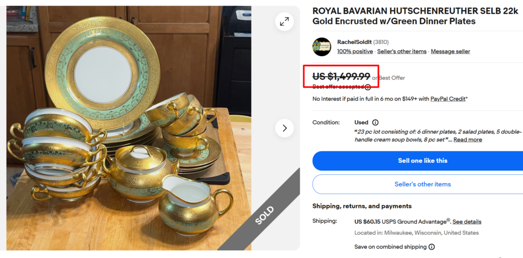 Royal Bavaria Hutschenreuther 22k Gold-Encrusted Green Dinner Set