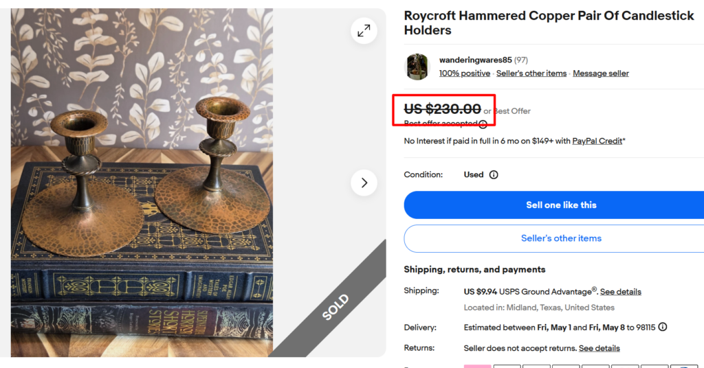 Roycroft Hammered Copper Candlesticks