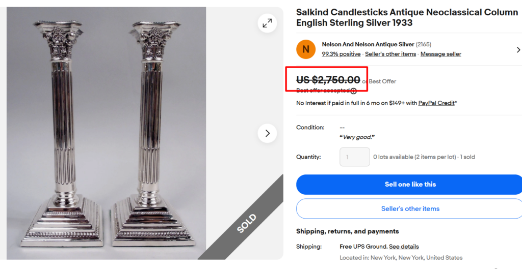 Salkind Neoclassical Column Sterling Silver Candlesticks