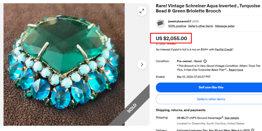 Schreiner Inverted Turquoise Briolette Brooch