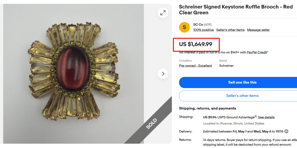 Schreiner New York Ruffle Rhinestone Brooch