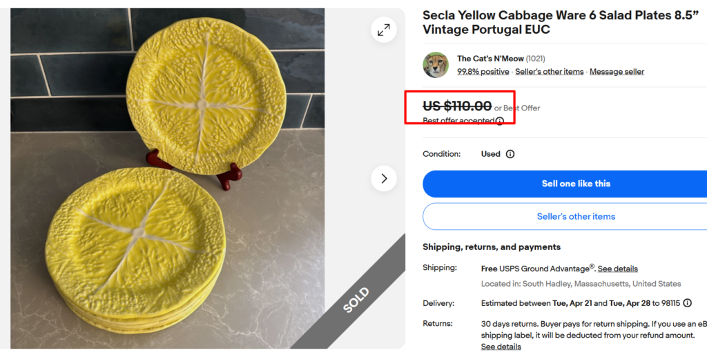 Secla Yellow Cabbage Ware Salad Plates