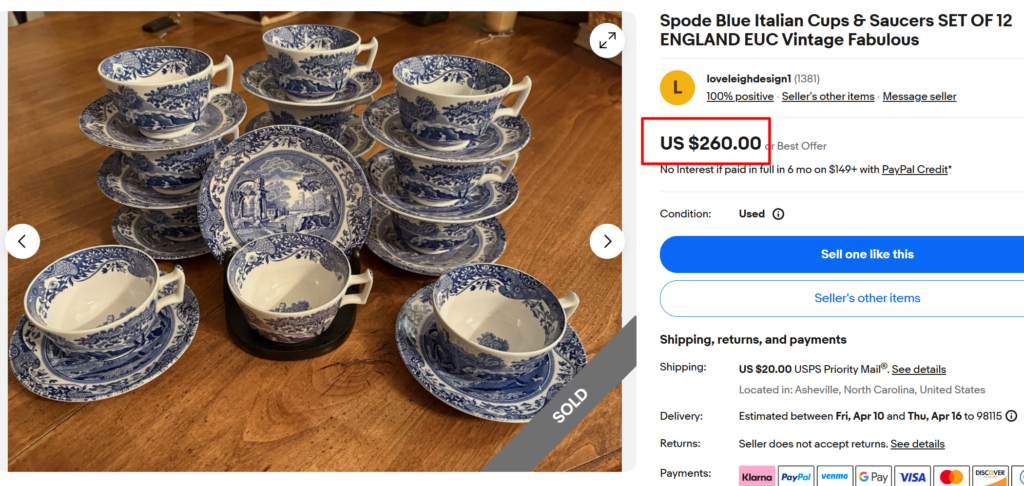 Spode Blue Italian Cups & Saucers Set