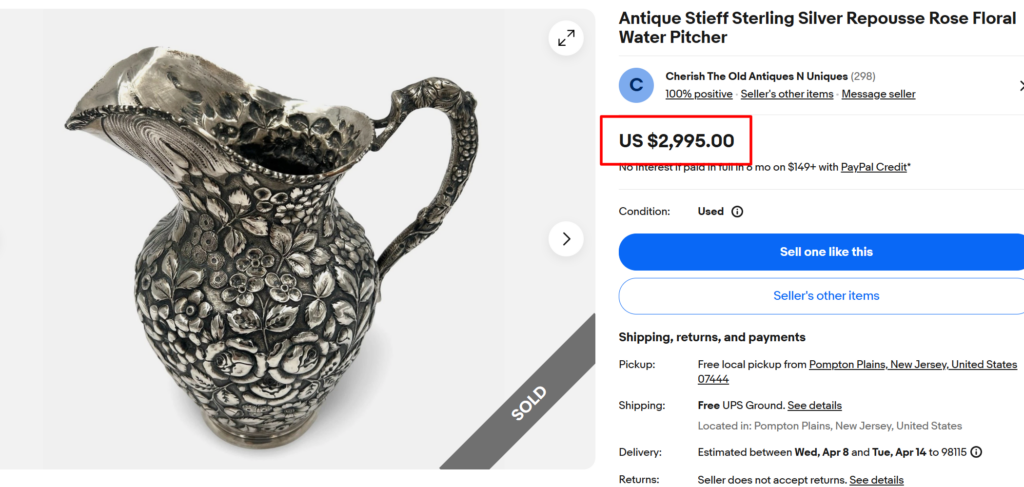 Stieff Sterling Silver Water Pitcher