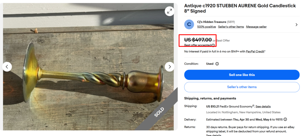 Stueben Aurene Gold Candlestick