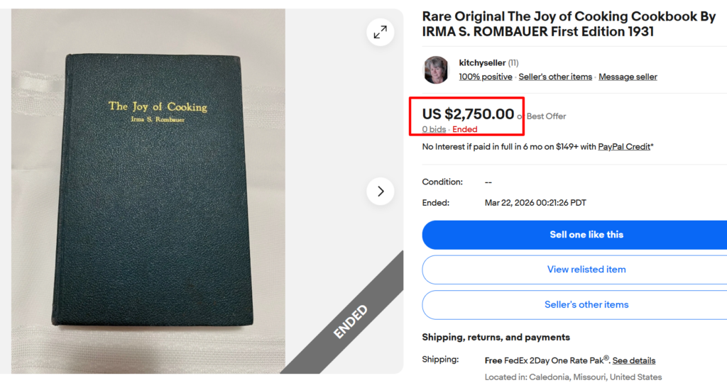 The Joy of Cooking Irma S. Rombauer Cookbook