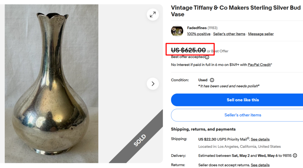 Tiffany & Co Sterling Silver Bud Vase