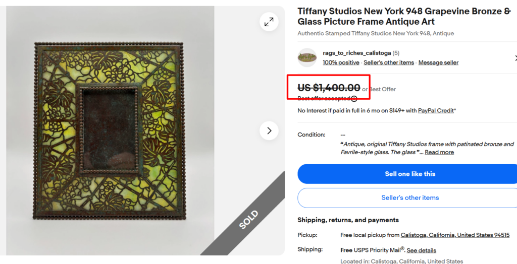 Tiffany Studios 948 Grapevine Bronze & Glass Picture Frame