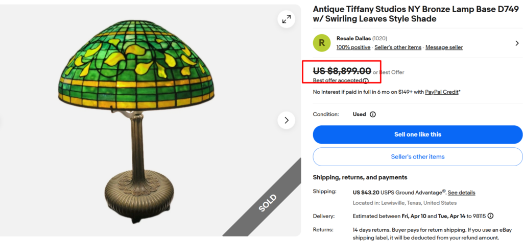 Tiffany Studios Bronze Swirling Leaves Lamp