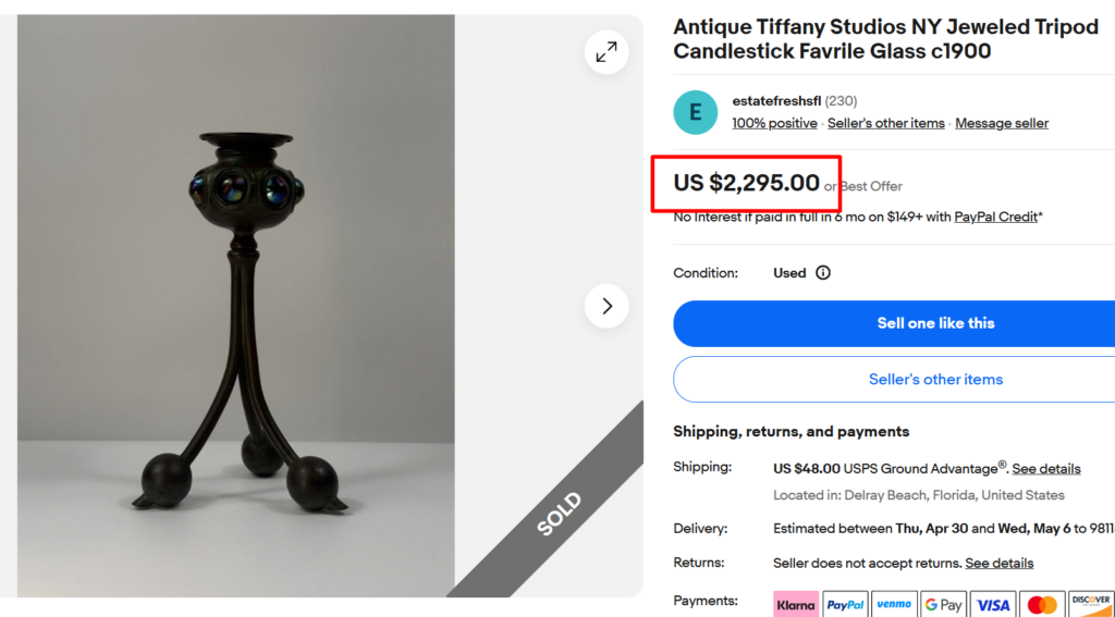 Tiffany Studios Jeweled Tripod Candlestick