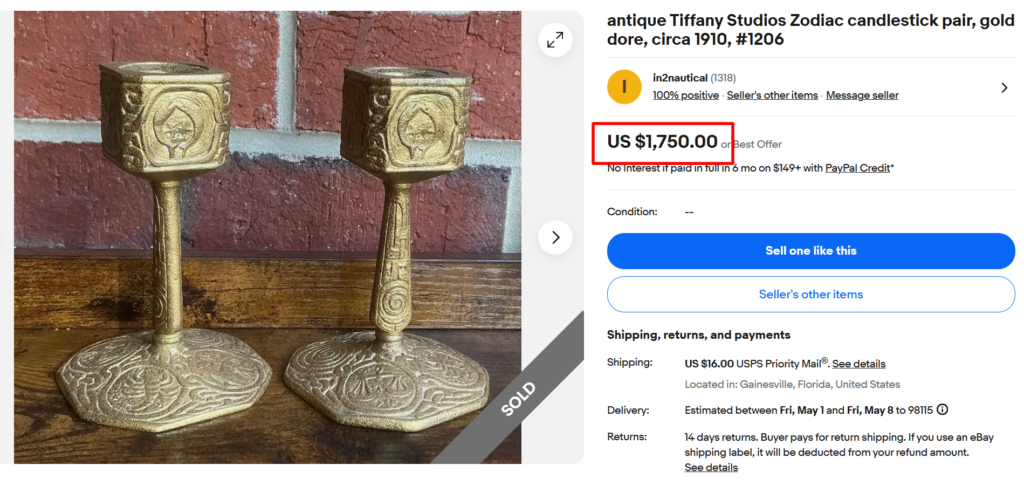 Tiffany Studios Zodiac Gold Dore Candlesticks