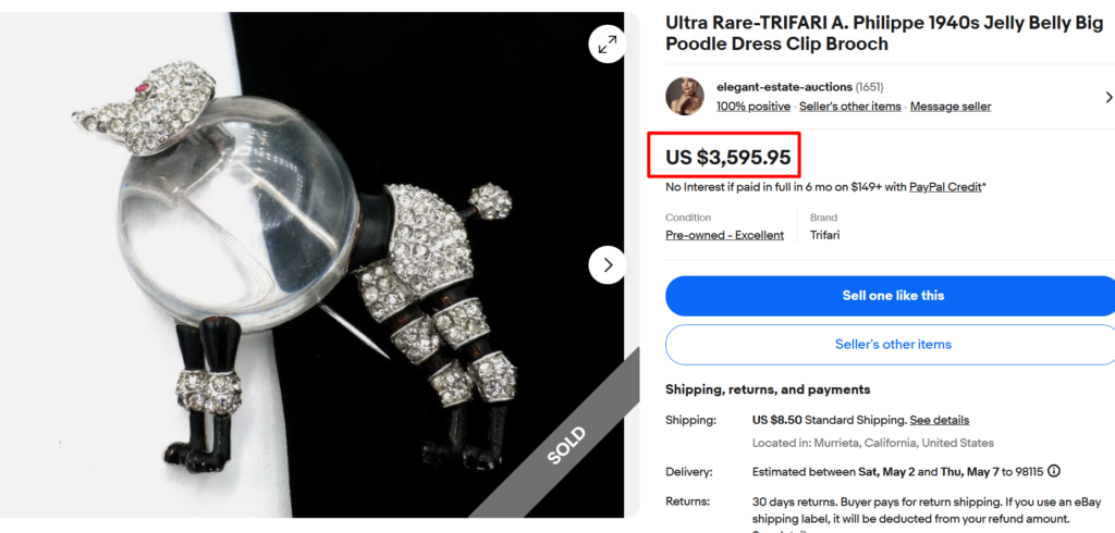 Trifari A. Philippe Jelly Belly Poodle Brooch