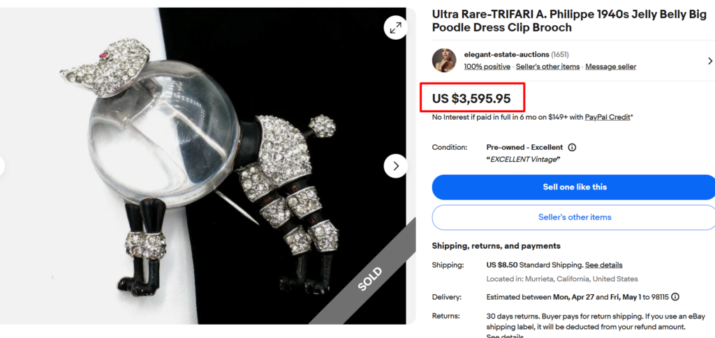 Trifari Jelly Belly Big Poodle Brooch