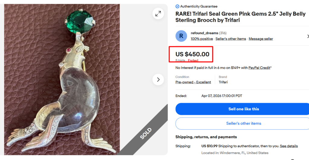 Trifari Jelly Belly Seal Brooch