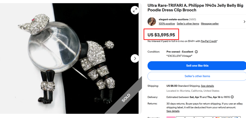 Trifari Poodle Jelly Belly Brooch