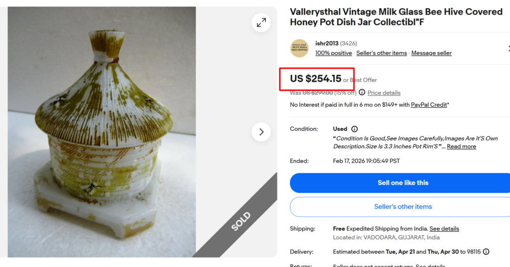 Vallerysthal Milk Glass Bee Hive Covered Honey Pot