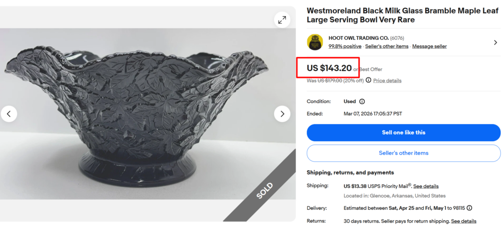 Westmoreland Black Milk Glass Maple Leaf Serving Bowl