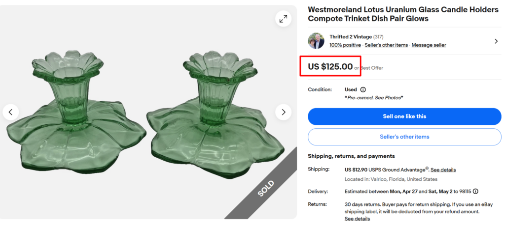 Westmoreland Lotus Uranium Glass Candle Holders