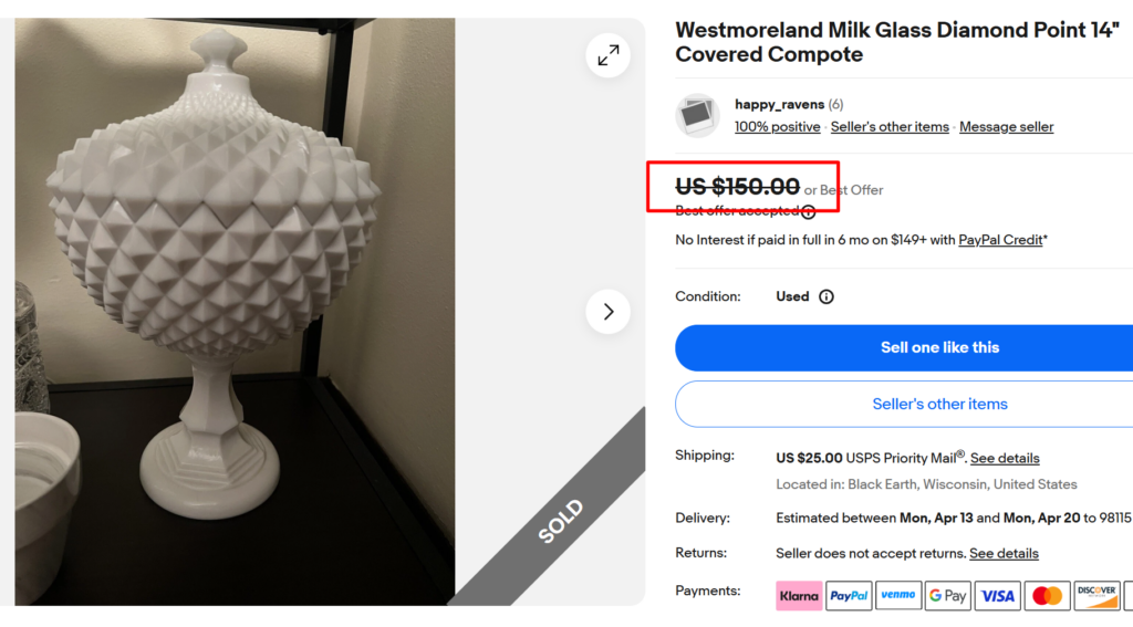 Westmoreland Milk Glass Diamond Point Covered Compote