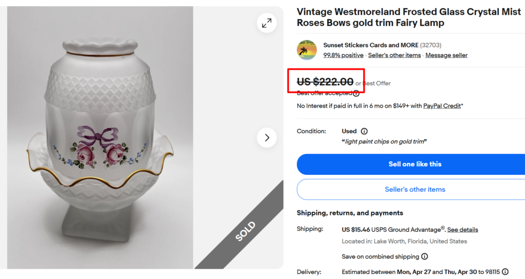 Westmoreland Roses & Bows Gold Trim Fairy Lamp