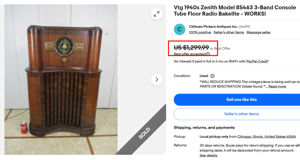 Zenith Model 8S463 Console Tube Floor Radio