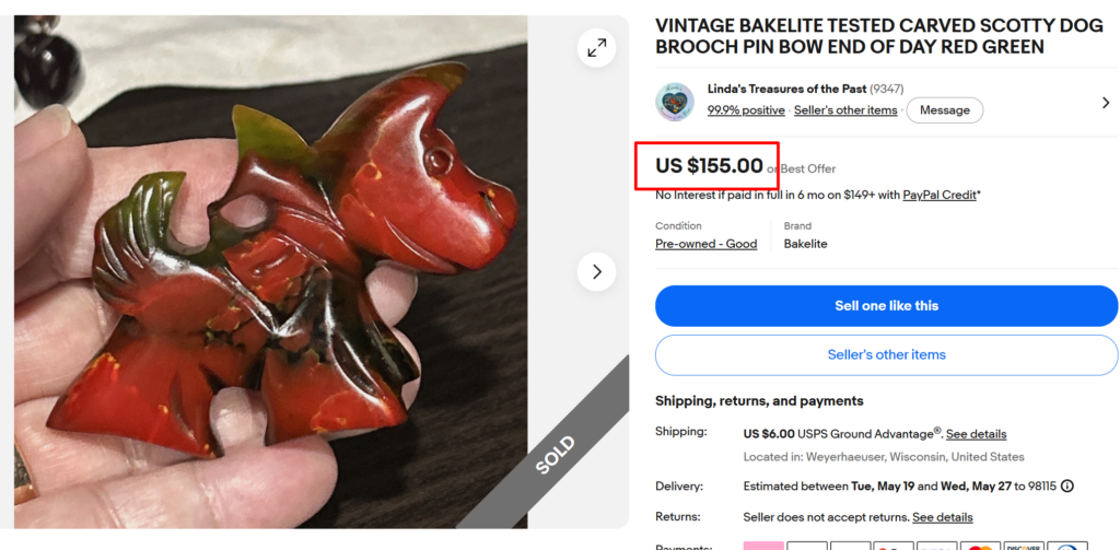 Bakelite Carved Scottie Dog Brooch