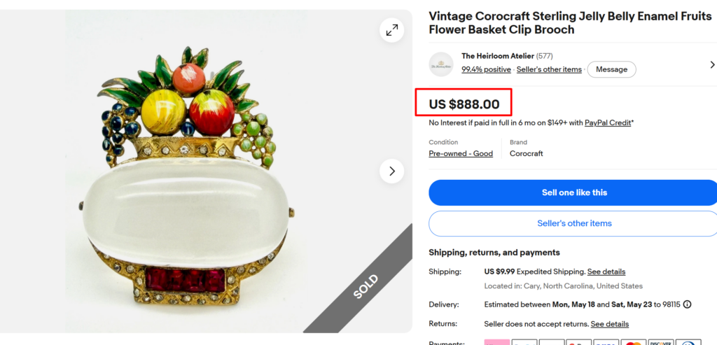 Corocraft Jelly Belly Enamel Fruit Basket Brooch