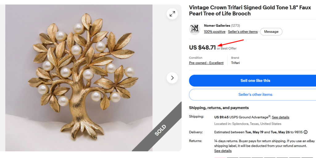 Crown Trifari Tree of Life Brooch