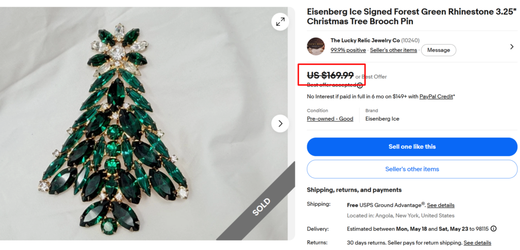 Eisenberg Ice Christmas Tree Pin
