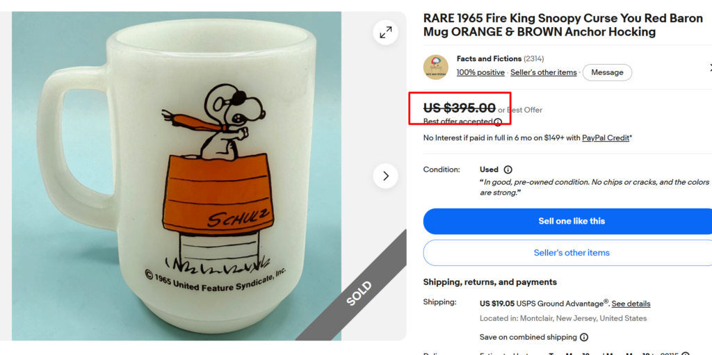 Fire King Snoopy Curse You Red Baron Mug