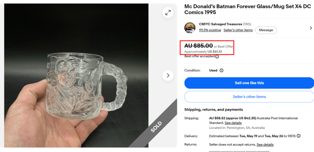McDonald's Batman Forever Glass Mugs
