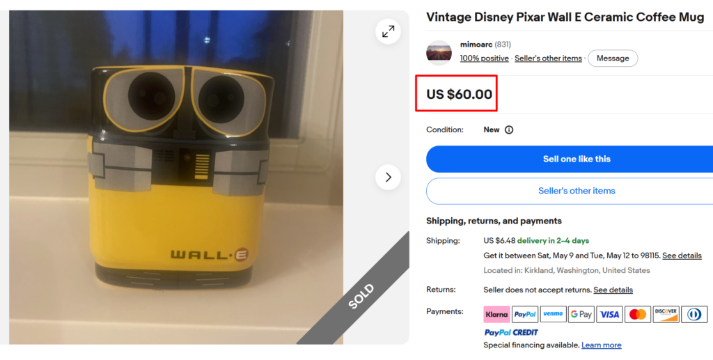 Vintage Disney Pixar Wall E Coffee Mug