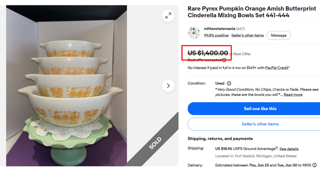 Amish Butterprint Pyrex Bowls