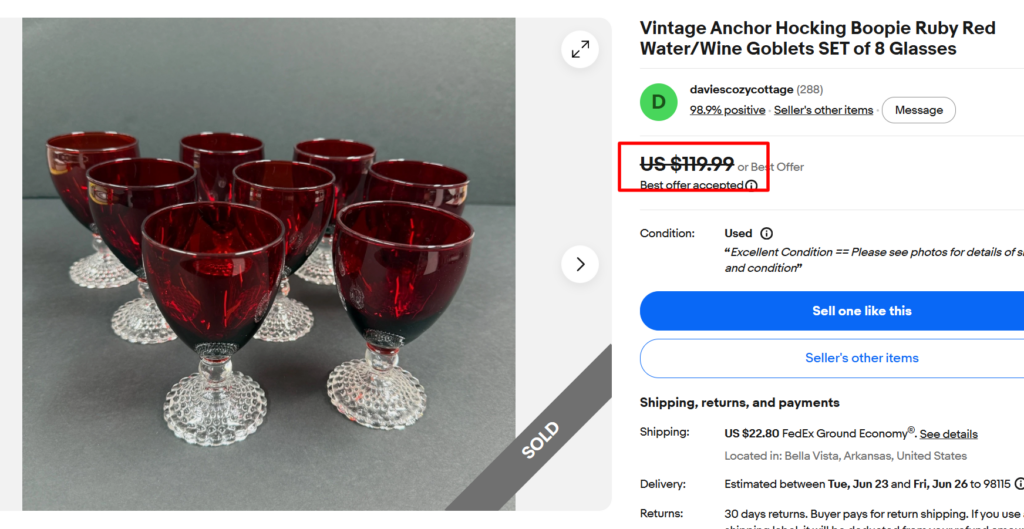 Anchor Hocking Boopie Ruby Red Goblets