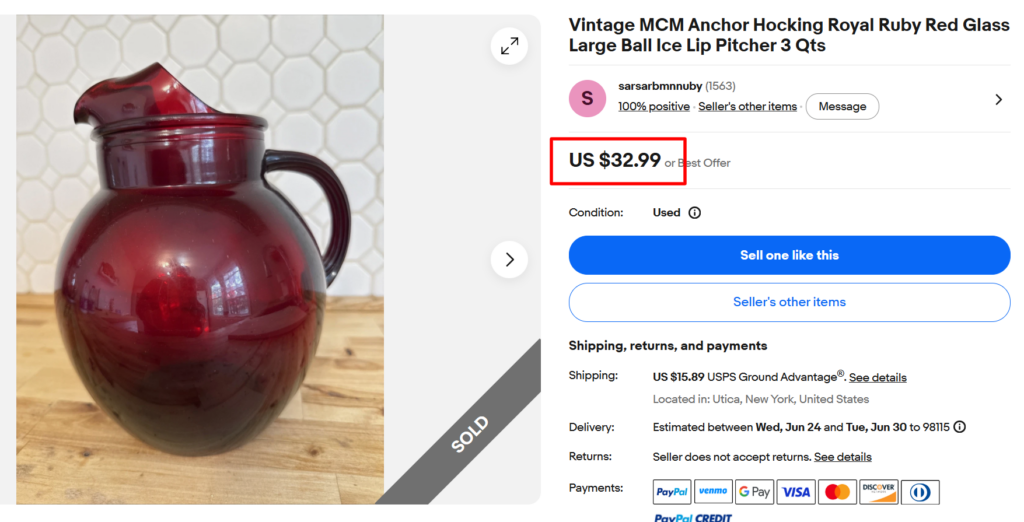 Anchor Hocking Royal Ruby Ball Ice Lip Pitcher