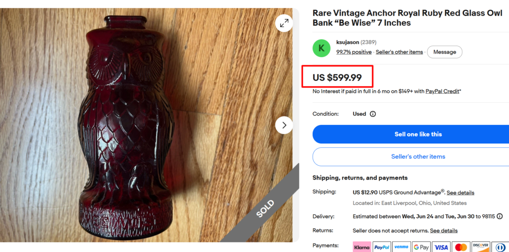 Anchor Hocking Royal Ruby Owl Bank