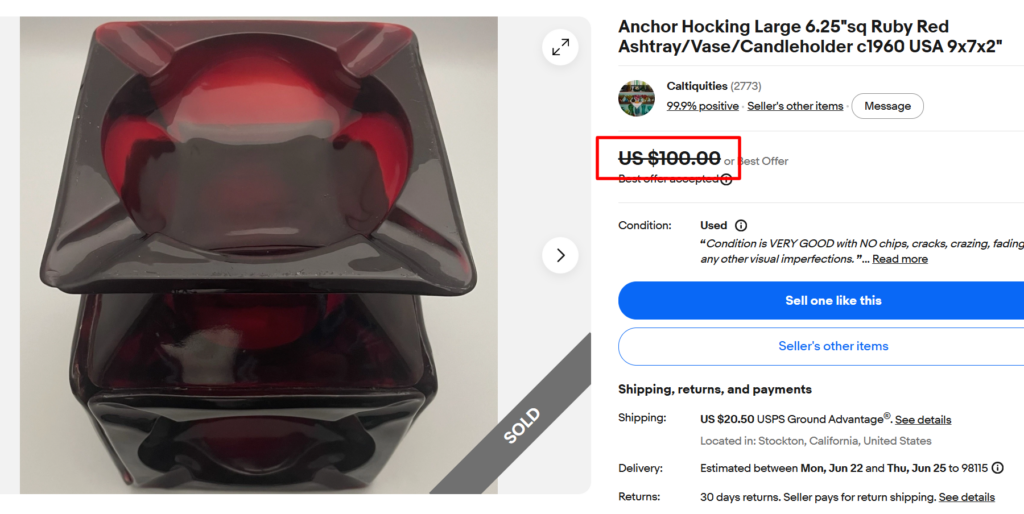Anchor Hocking Ruby Red Ashtray