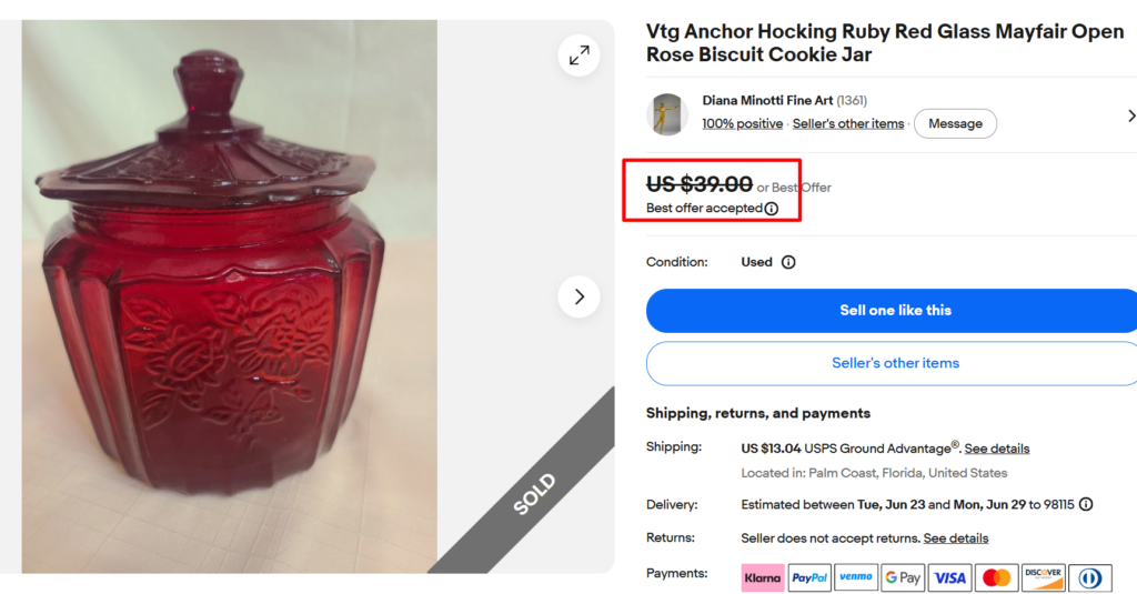 Anchor Hocking Ruby Red Mayfair Open Cookie Jar