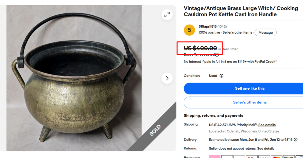 Antique Brass Cooking Pot Kettle