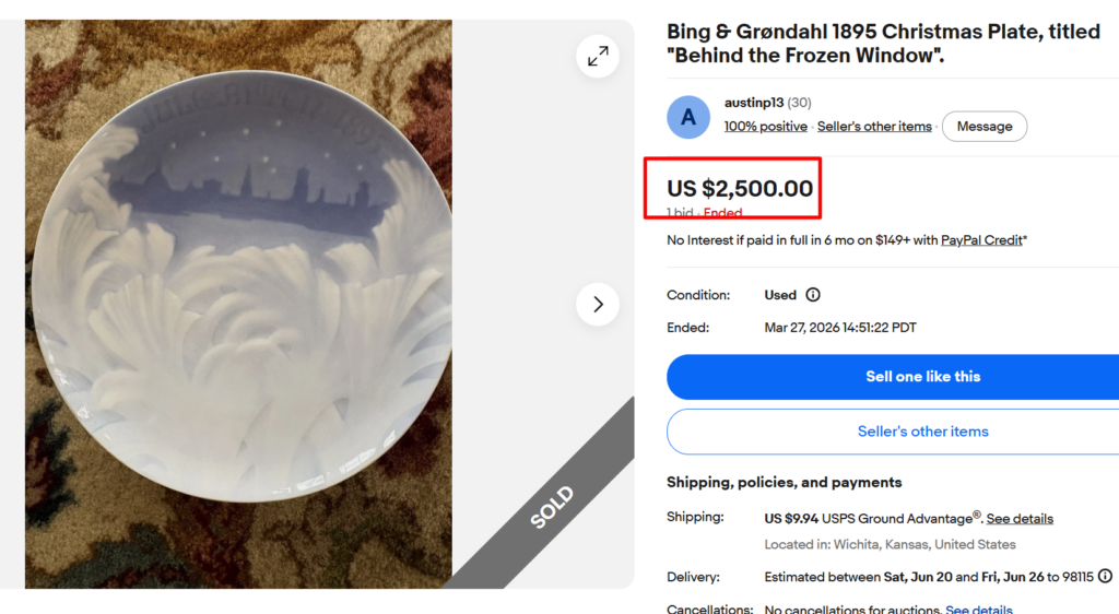 Bing & Gr&oslash;ndahl Christmas Plate 1895 'Behind the Frozen Window'