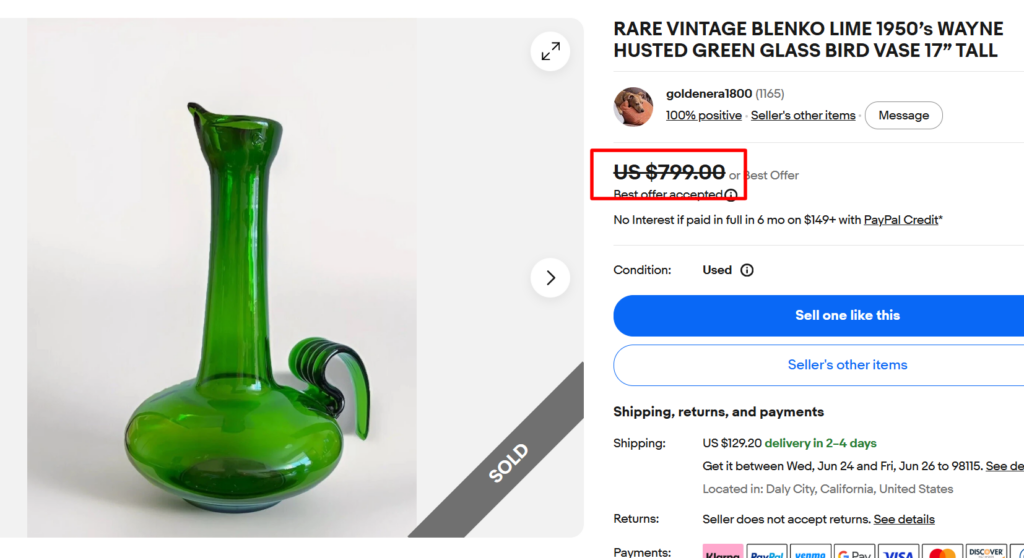 Blenko Lime Green Bird Vase