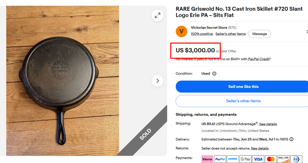 Griswold Cast Iron No 13 Skillet