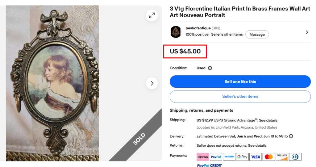 Italian Florentine Brass Picture Frame