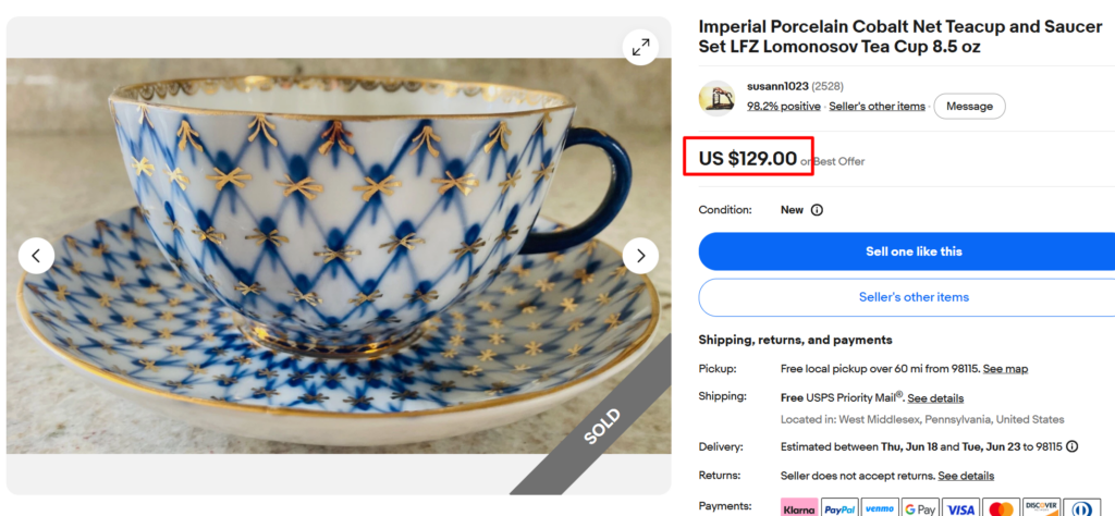 Lomonosov Cobalt Net Tea Cup