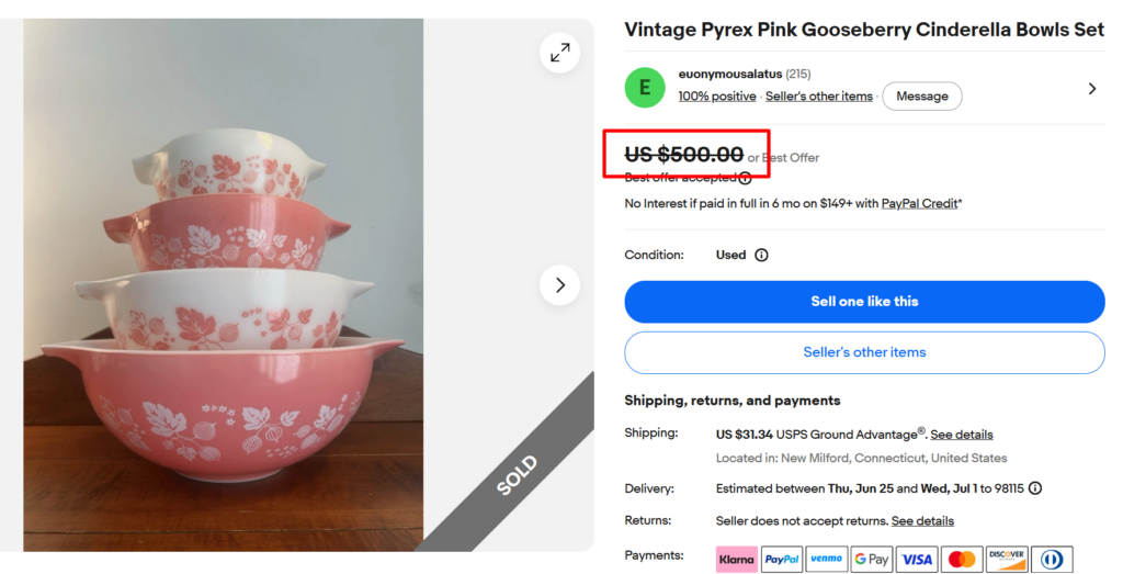 Pyrex Pink Gooseberry Cinderella Bowls
