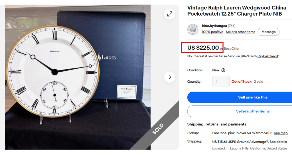 Ralph Lauren Wedgwood Pocketwatch Charger Plate
