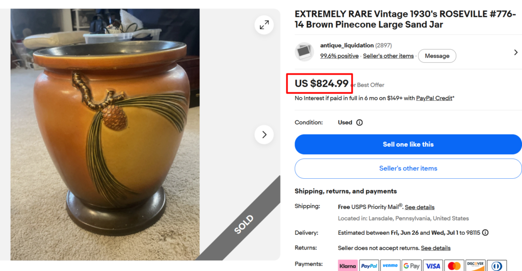 Roseville Pinecone Jar