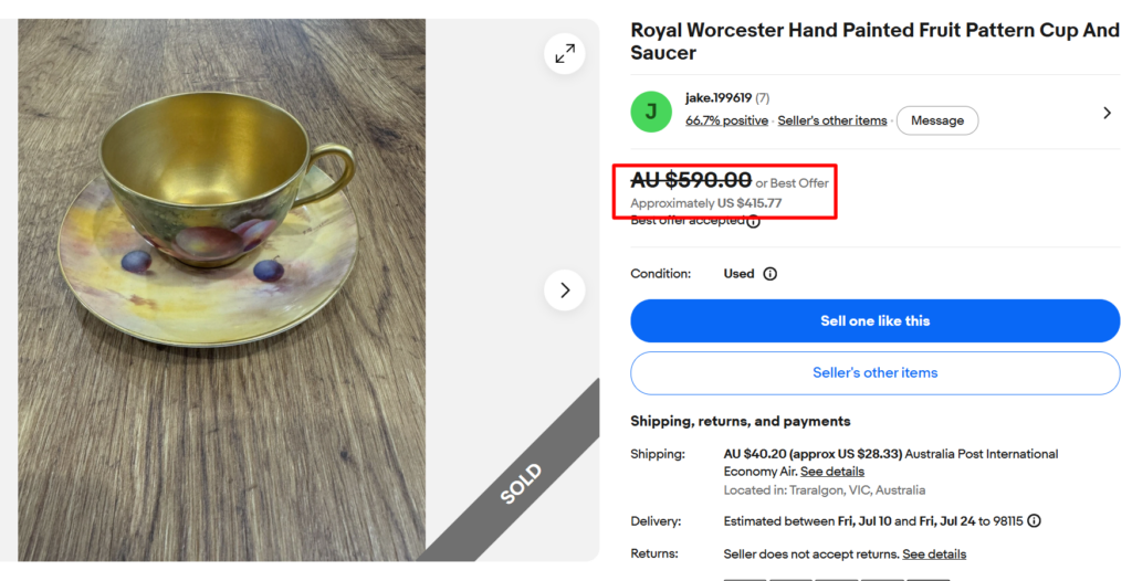 Royal Worcester Hand-Painted Fruit Cups